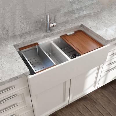 Bocchi Contempo Step Rim Çift Gözlü Eviye 91 Cm Parlak Beyaz 1348-001-0120 - 4