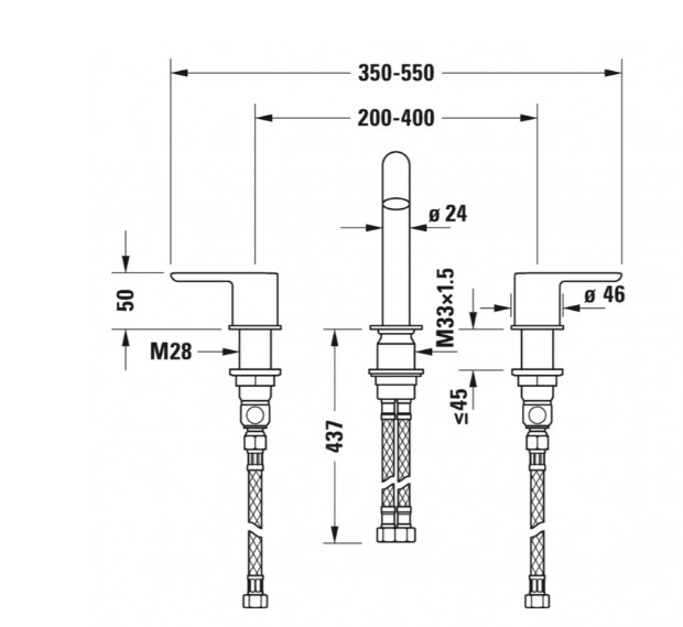 Duravit - C.1 3 Delikli Ankastre Lavabo Bataryası - C11060004010-TESHIR - 2