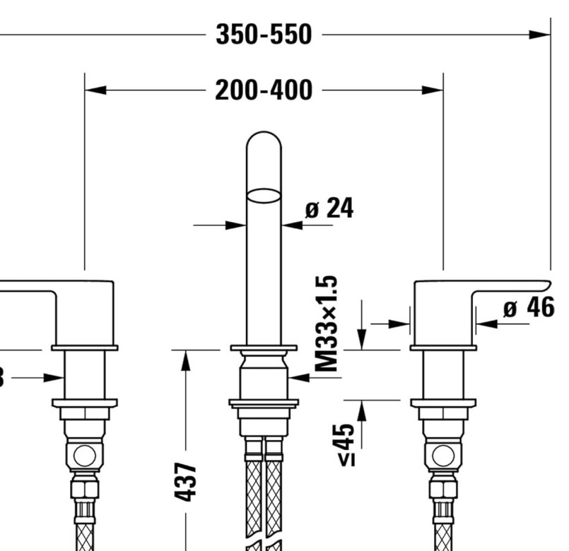 Duravit - C.1 3 Delikli Ankastre Lavabo Bataryası (Sifon Kumandalı) - C11060005010-TESHIR - 2