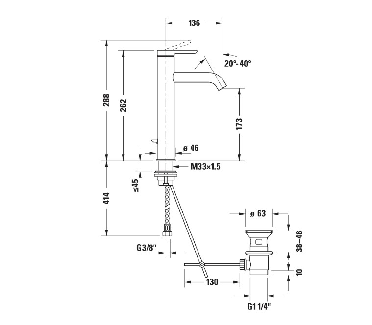 Duravit - C.1 Tezgah Üstü Lavabo Bataryası (L Boy) Sifon Kumandalı - C11030001010-TESHIR - 3