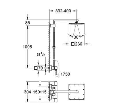 Grohe - Euphoria Cube Sistem 230 Duvara Monte Termostatik Duş Bataryalı Duş Sistemi - G26087000-TESHIR - 3