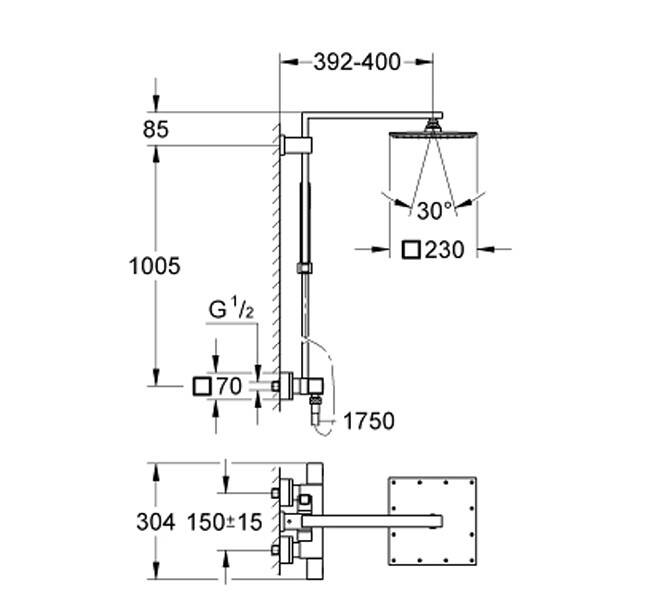 Grohe - Euphoria Cube Sistem 230 Duvara Monte Termostatik Duş Bataryalı Duş Sistemi - G26087000-TESHIR - 3