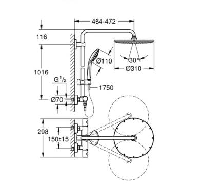 Grohe - Grohe Euphoria System 310 Termostatik Duş Sistemi – Duvar Tipi Montajlı - G26075DC0-TESHIR - 3