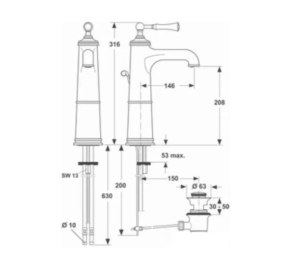 Ideal Standard Jado Lavabo Bataryası Yüksek Tip LightHouse - A3851AA-TESHIR - 2