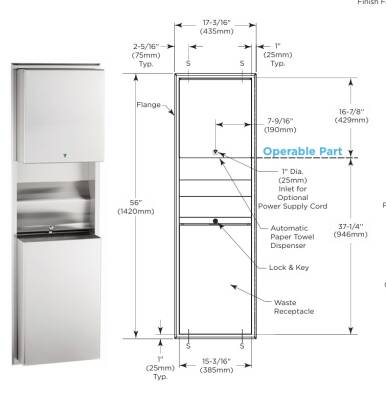 Sonia - Bobrick Classic Fotoselli Yarı Ankastre Paslanmaz Çelik Kağıt Dispanseri Çöp Kovası Sıva Üstü - A.1BB.B-3974 - 2