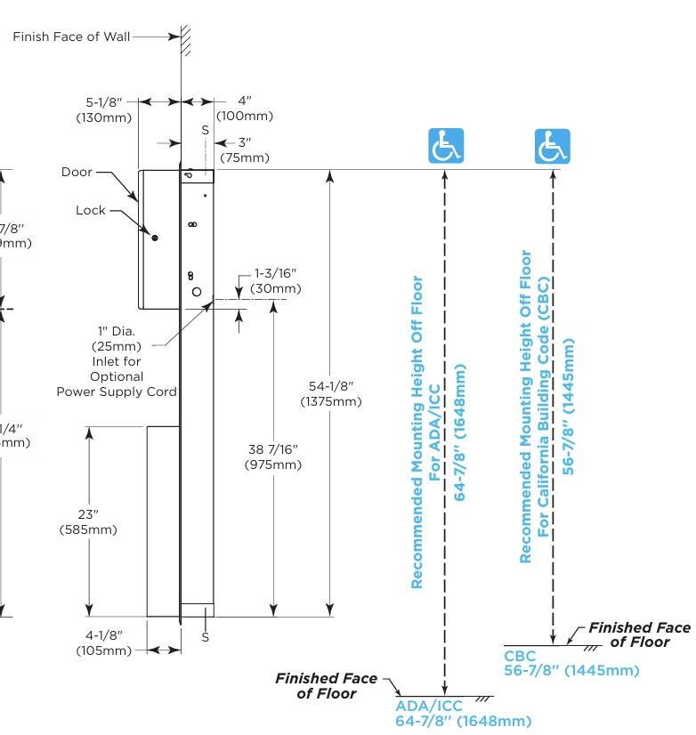 Sonia - Bobrick Classic Fotoselli Yarı Ankastre Paslanmaz Çelik Kağıt Dispanseri Çöp Kovası Sıva Üstü - A.1BB.B-3974 - 3
